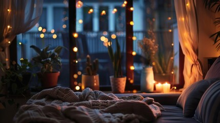 Cozy Home Window with String Lights
