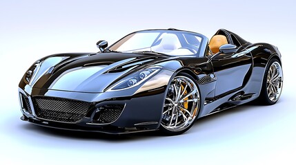 Naklejka premium A black luxury convertible sports car exudes power and sophistication against a white backdrop.