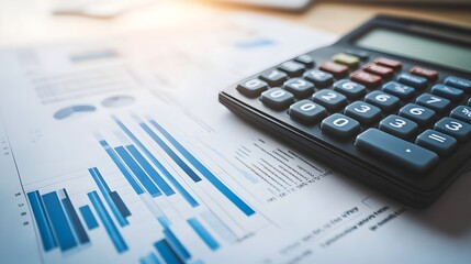 Close-Up of Business Plan Document with Financial Graphs and Calculator