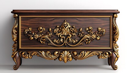 An ornate wooden cabinet with gold accents combines luxury with traditional craftsmanship.