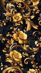 Baroque pattern with elaborate scrolls and floral motifs in gold