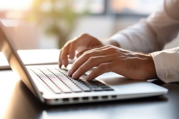 Typing on a keyboard computer laptop hand.