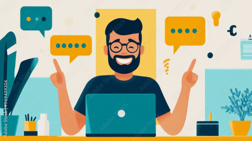 Wall mural Illustration of a happy employee getting feedback from his peers and managers