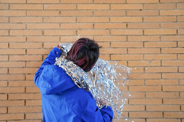 rear view of a woman having fun in a party. New year festivity