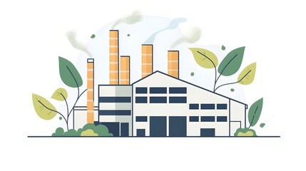 Fototapeta premium Sustainable Industrial Growth:Illustrated Factory with Climbing Leafy Vines