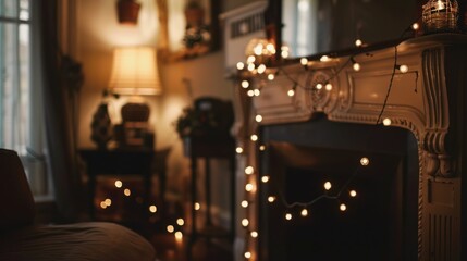 Cozy Fireplace with String Lights