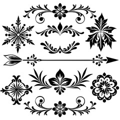 Black ornaments, vector abstract floral frame, design elements with corners and ornaments