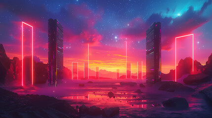 Futuristic Neon-Lit Landscape for Commercial Background