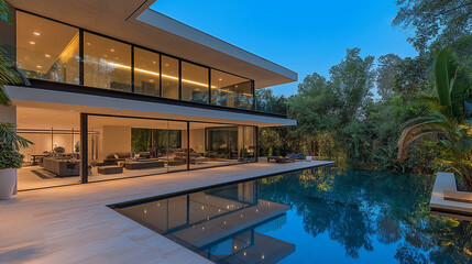 Fototapeta premium dream patio, scarface inspired vibes, reflections off glass windows.