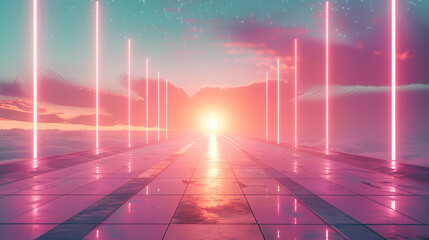 Futuristic Neon-Lit Landscape for Commercial Background