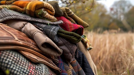 Fototapeta premium Lovely fall jacket stack against a chilly backdrop