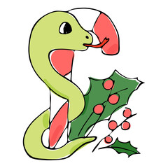 New Year's card with a snake. 2025 New Year. Year of the snake. Merry Christmas and Happy New Year. Green and beige vector illustration.