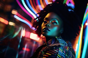 Fototapeta premium African fashionista model portrait adult night.