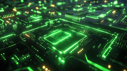 Fototapeta premium Futuristic circuit board pattern with glowing lines in neon green