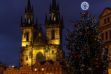Fototapeta premium Old Town Square at Christmas time, Prague, Czech Republic