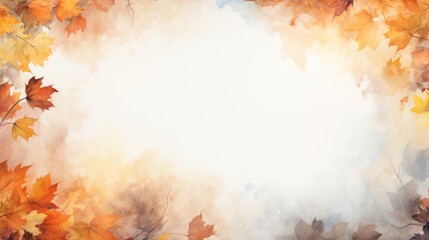 Autumn Splendor Watercolor Frame Background. Vibrant Fall Leaves Border with Blank Space for Text