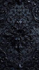 Gothic lace pattern with dark, intricate designs on a black background