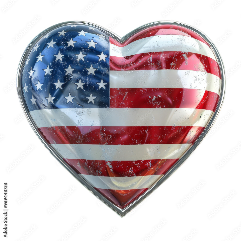 Wall mural 3d heart shaped american flag, american independence day concept