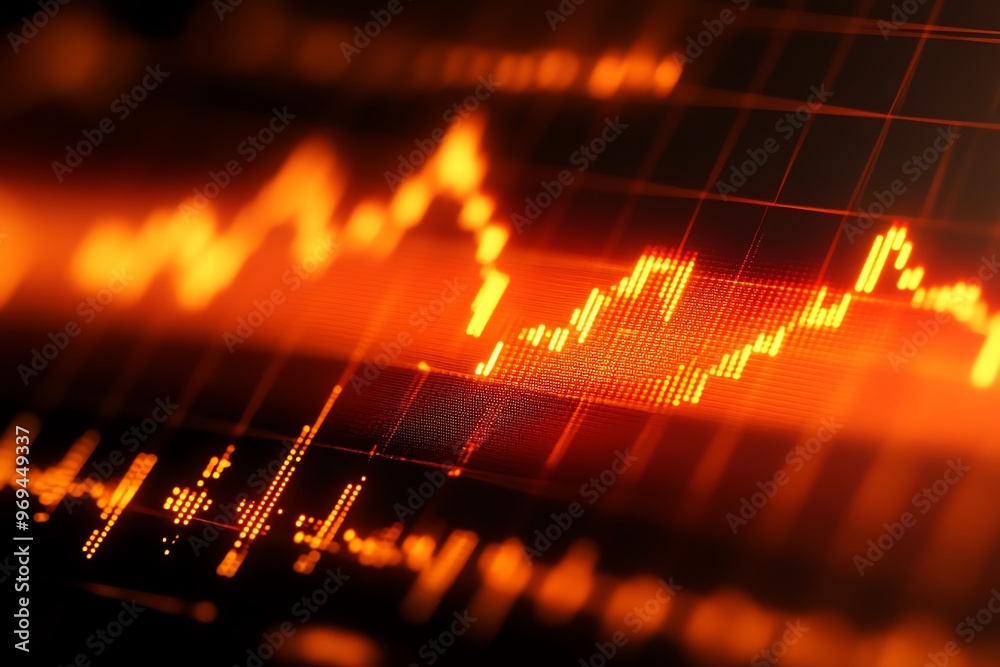 Aufkleber a close-up of a stock market graph with an orange glow, showcasing the fluctuating value of a partic