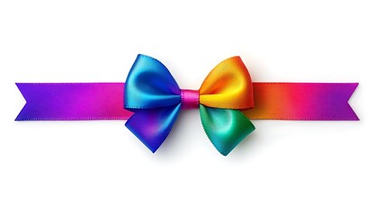 Bright Rainbow Ribbon with Bow on White Background - Vibrant and Detailed Decorative Element for Design Projects
