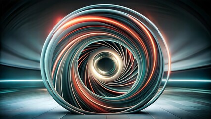 Futuristic 3D spiral design with vibrant lights on a glossy surface for modern digital art