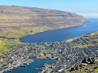 Fototapeta premium Aerial view of Klaksvik, Faroe Islands