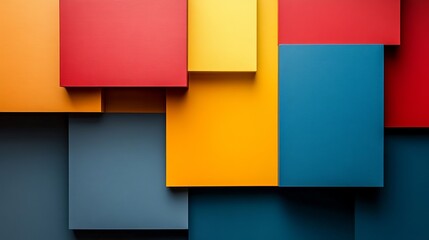 Obraz premium Colorful geometric shapes arranged in a modern art display on a wall