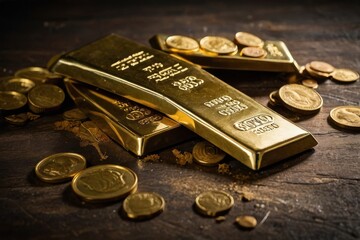 Money and gold bars lie on the floor
