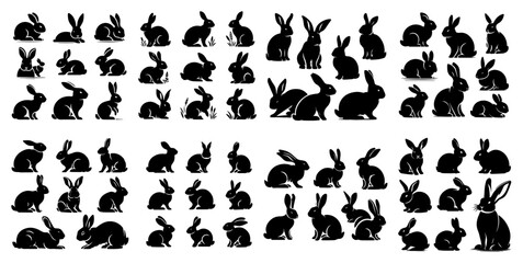 vector set of rabbits with a simple silhouette style. white background