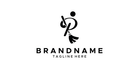a graphic image themed P cleaning service, white background. vector graphic base.