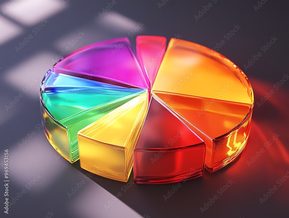 Aufkleber a colorful glass pie chart on a dark background, illuminated by a beam of light.
