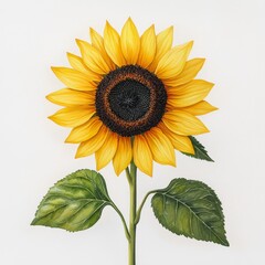 Naklejka premium Detailed Watercolor Sunflower Painting on White Background - High-Quality Floral Illustration for Stock Imagery