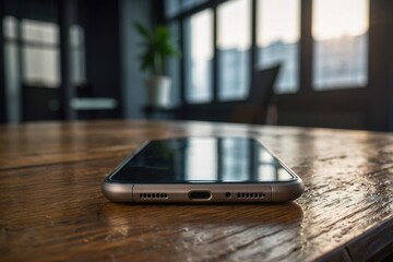 The smartphone is lying on the desk