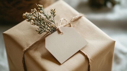 A close-up of a personalized gift tag attached to a small, wrapped gift, showing a thoughtful and custom touch to the present.