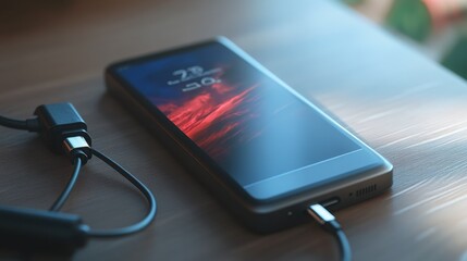 A close-up of a portable power bank connected to a smartphone, charging on the go, representing travel convenience.