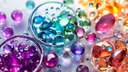 Naklejka premium Radiant Liquid Gems Overflowing into Miniature Bowls on White Background