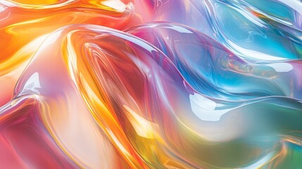 Naklejka premium A complex interplay of rainbow colors creates a liquid-like abstraction on a 3d glass surface with warped and stretched light