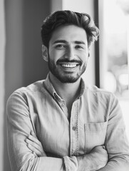 Fototapeta premium Smiling Businessman in Front of Window