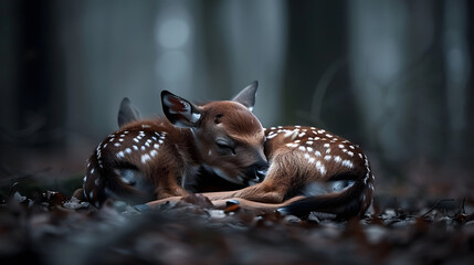 Obraz premium elephant and deer sleeping together