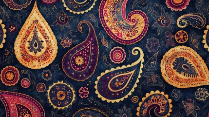 Paisley pattern with intricate teardrop shapes in jewel tones
