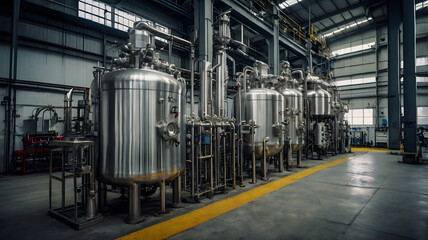 Industrial plant with steel structures and machinery for production