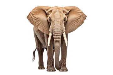 Obraz premium Elephant calf resting on its front legs, looking up isolated on white background