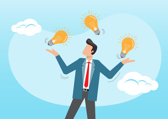 businessman juggling lightbulb lamp metaphor 
