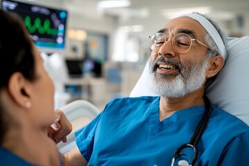 A healthcare worker providing palliative care to a late-stage prostate cancer patient, ensuring comfort and dignity in the final stages of life