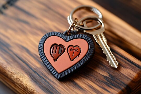 A heart-shaped keychain, with the initials of two people, representing a special bond or relationship