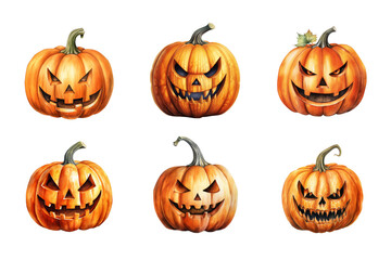 Jack o Lantern Collection Bundle Set Isolated on a Transparent Background