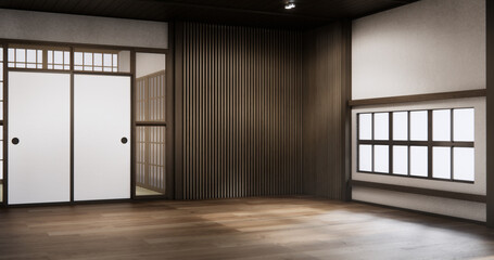 Standard Empty room japan wood interior design. 3D rendering