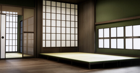 Standard Empty room japan wood interior design. 3D rendering