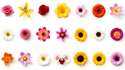 Assortment of Flower Heads on White Background