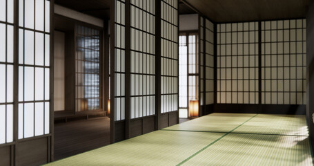 Standard Empty room japan and tatami mat floor. 3D rendering